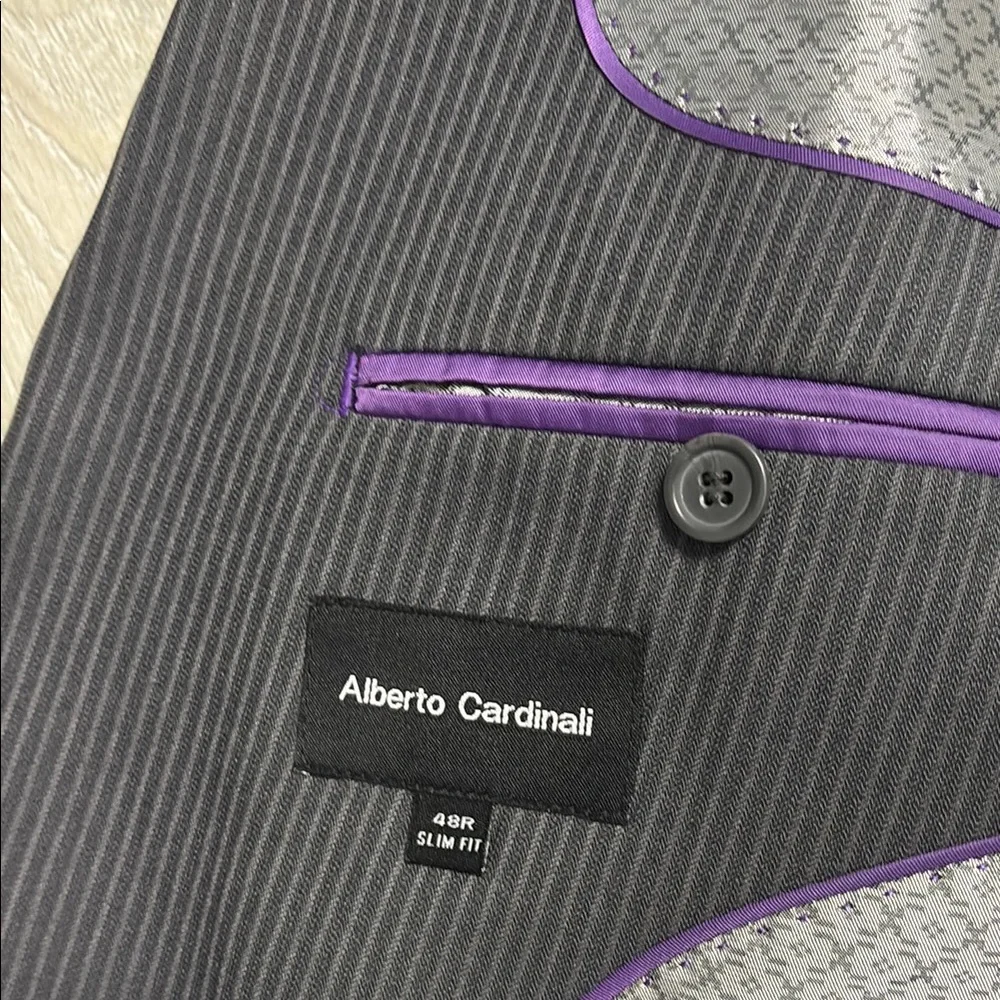 🔥BUNDLESALE 48R Alberto Cardinali Gray Slim Fit Sport Coat with Pinstripes